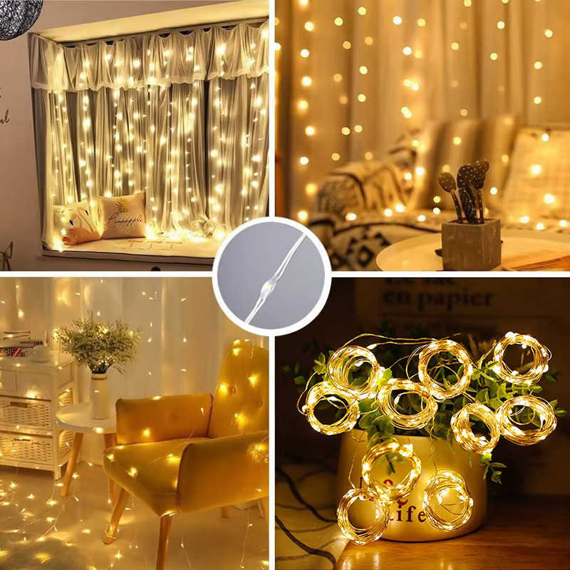 IEEYEEY LED-Vorhang-Lichterkette mit Fernbedienung und USB-Anschluss für Weihnachten und Dekoration - Bild 2