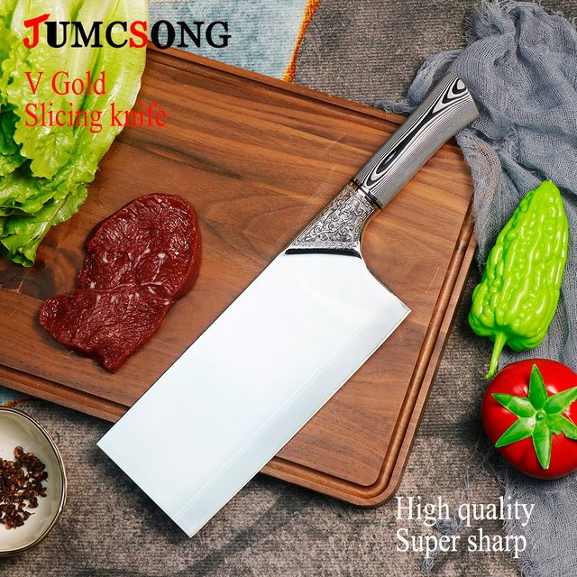 JUMCSONG 8,5-Zoll Chefmesser aus Goldpulverstahl in Silber und Weiß - Bild 1