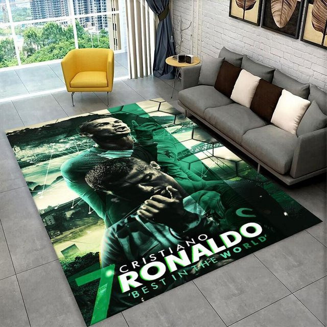 SywFourteen Rutschfester Teppich mit Fußballstar Motiv in Grün, B/B: 80 x 120 cm - Bild 1