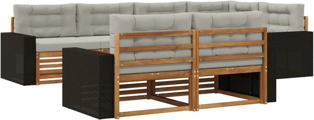 vidaXL Outdoor-Sofagarnitur aus Akazienholz in L-Form mit Kissen, Hellgrau - Bild 1