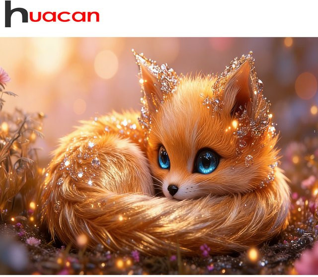 Huacan Diamant-Gemälde Kristallfuchs Diamant-Stickerei mit runden Steinen B: 30,0 cm, H: 20,0 cm - Bild 1
