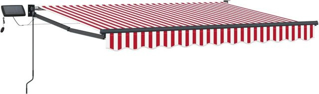 vidaXL Manuelle Gelenkarmmarkise mit LED-Beleuchtung in Rot, Weiß und Anthrazit, B: 3 m, A: 2,5 m - Bild 1