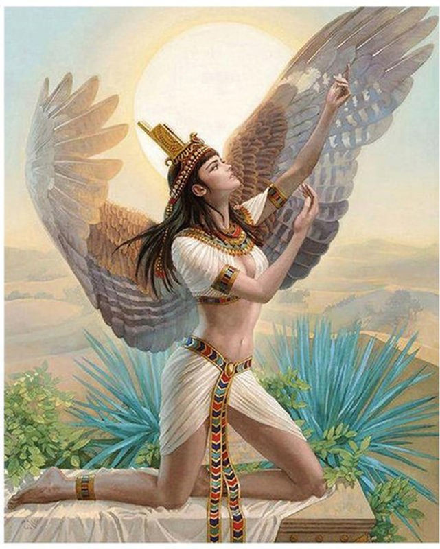 FIYO Diamond Painting Set Ägyptische Frau mit Engelsflügeln, Mehrfarbiges Mosaik-Porträt in Querformat, B x H: 30 x 20 cm - Bild 1