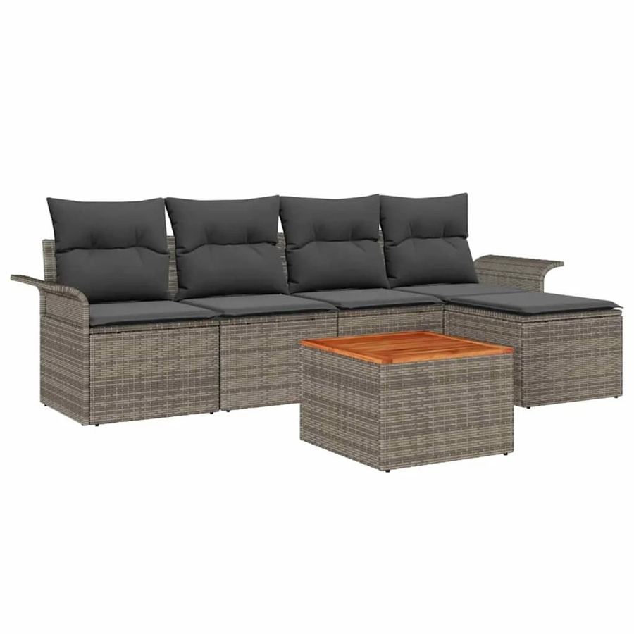 vidaXL 6-teiliges Garten-Sofa-Set aus Polyrattan in Grau mit Tisch und Polstern - Bild 2