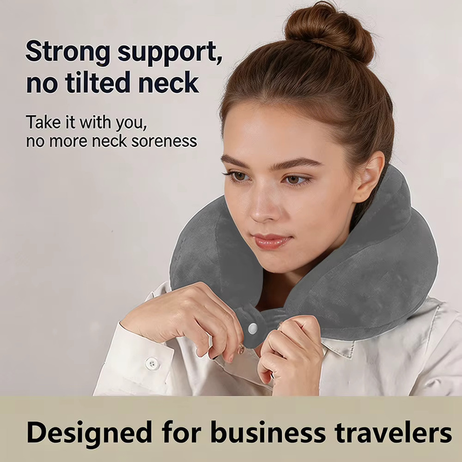 Ergonomisches U-förmiges Reise-Nackenkissen von OOAGE in Grau für Flugzeug, Auto und Büro - Bild 3