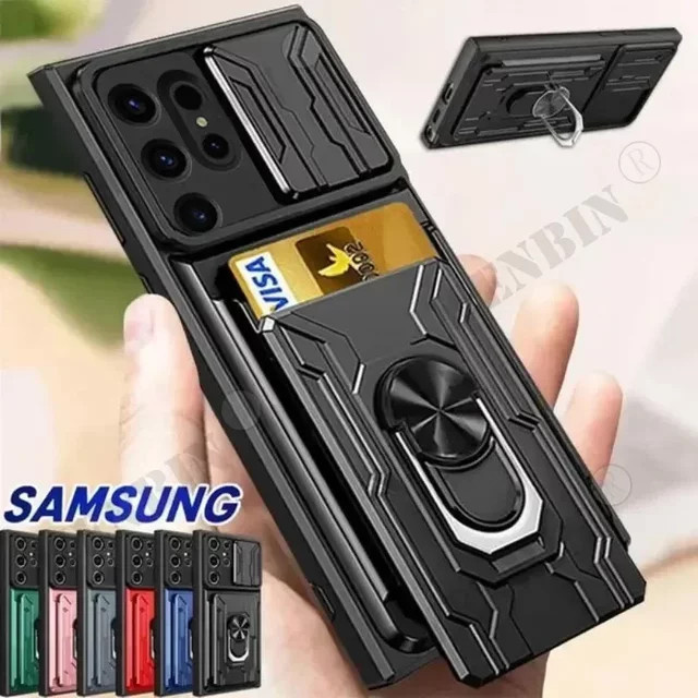 Stoßfeste Schutzhülle für Samsung Galaxy S26 S25 S24 S23 S22 Ultra Plus FE A55 A35 A16 5G mit Standring, Kameraschutz und Kartenfach in Schwarz - Bild 1