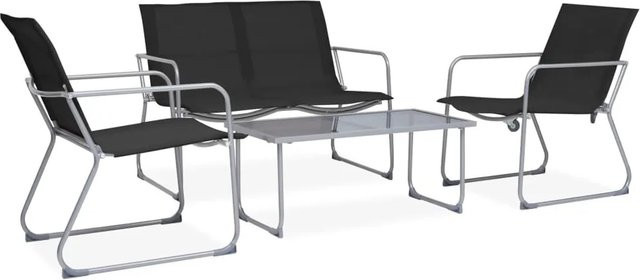 vidaXL 4-tlg Garten-Lounge-Set modern in Schwarz mit 2-Sitzer Sofa, Sesseln und Couchtisch aus pulverbeschichtetem Stahl und Textilene-Stoff inklusive Kissen - Bild 1