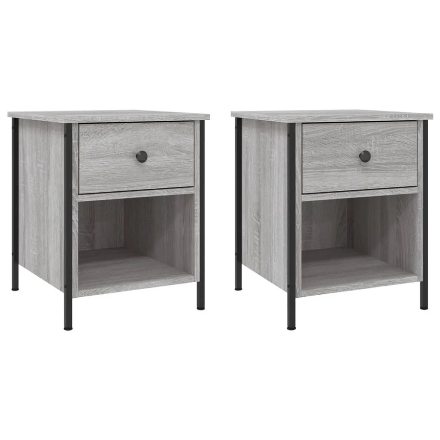 vidaXL Nachttische 2er-Set in Grau aus Holzwerkstoff und Eisen, B/T/H: 40 x 42 x 50 cm - Bild 2