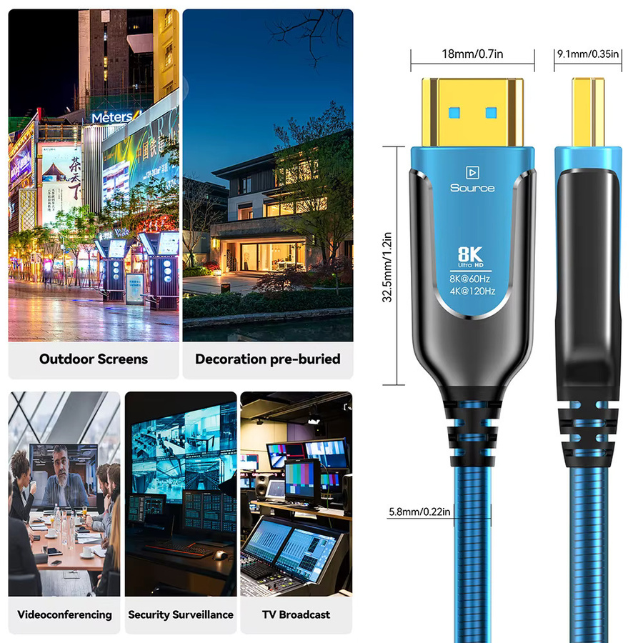 FDBOY HDMI 2.1 Glasfaserkabel in Blau mit 48Gbps für 8K und 4K@120Hz HDR sowie eARC für dein Heimkino mit TV, Projektor oder PS5 - Bild 2