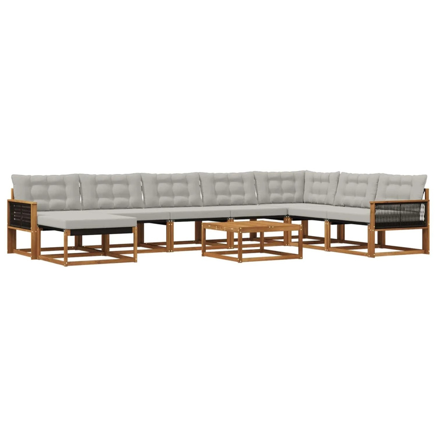 vidaXL Outdoor-Sofagarnitur L-Form aus Akazienholz mit Textilene und 9 Kissen in Natur und Hellgrau - Bild 2