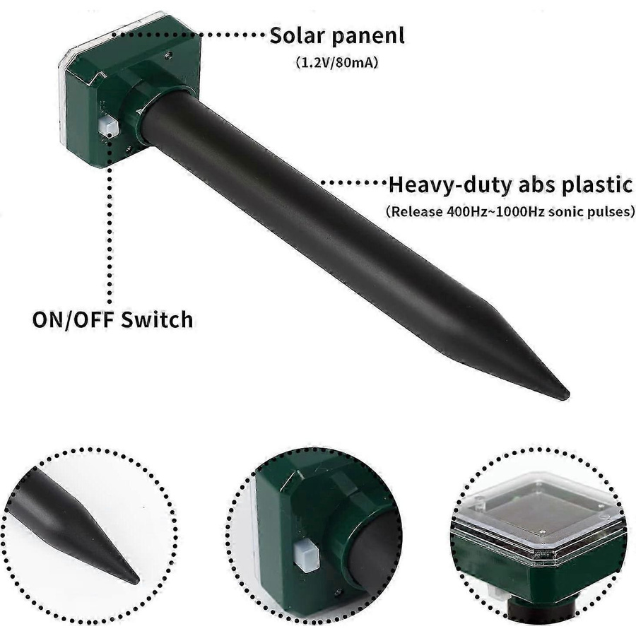 LATILEARN 4er Set Solar Maulwurfvertreiber mit Ultraschall IP66 Wasserdicht zur Abwehr von Maulwürfen, Wühlmäusen und Nagetieren für Garten und Rasen - Bild 3