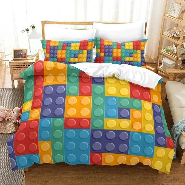 Bettwäscheset Your Warm Home mit 3D Bausteinmuster und Regenbogen Farbverlauf, 2-teilig, Multicolor, Breite: 133 cm, Länge: 70 cm - Bild 1