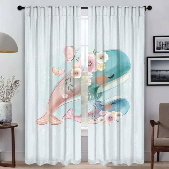 2er-Set Küchenvorhänge mit Tier-Motiven in Weiß, halbtransparent mit Grafikdesign, Breite: 50 cm, Höhe: 70 cm - Bild 1