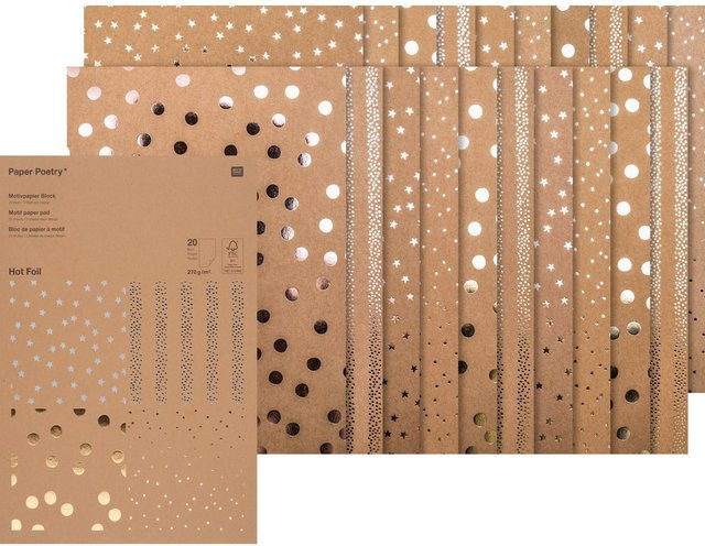 Rico Design Paper Poetry Motivblock Kraftpapier mit Hot Foil Punkten, Braun, A4, 20 Blatt, 270 g/m² - Bild 1