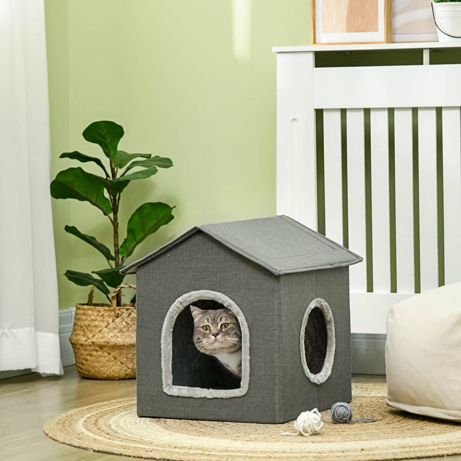 PawHut Katzenhaus Höhle in Grau mit PVC und MDF B/H/L: 43,5 x 40,5 x 39 cm - Bild 2