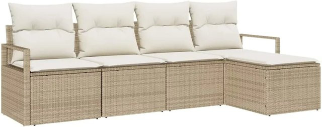 vidaXL Garten-Sofa-Set 5-teilig aus Poly Rattan in Beige mit Polsterkissen und Fußhocker - Bild 1