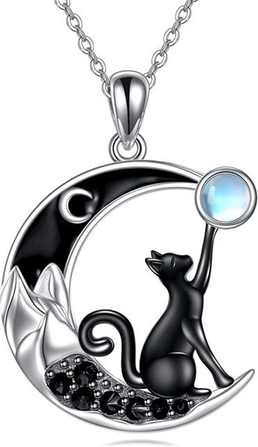 Harlermoon Halskette, schwarze Katze, Kristall, Silber, Damen - Bild 1