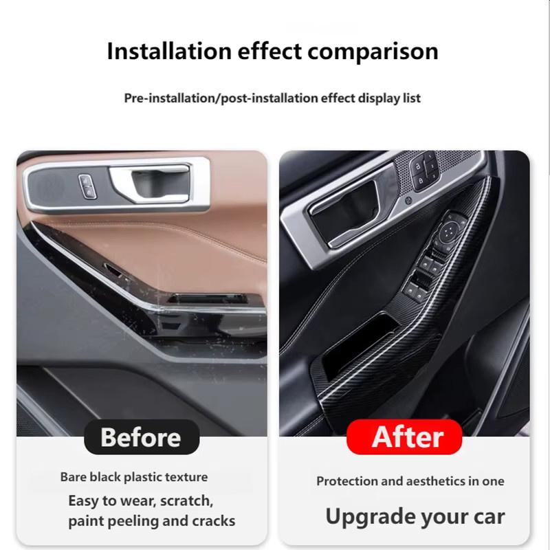 Mittelkonsolen-Panel und Schaltrahmen in Carbonfaser-Optik für Ford Explorer U625 (2020-2024), Fenster Schalter Verkleidung Innenraum-Zubehör, Schwarz - Bild 3