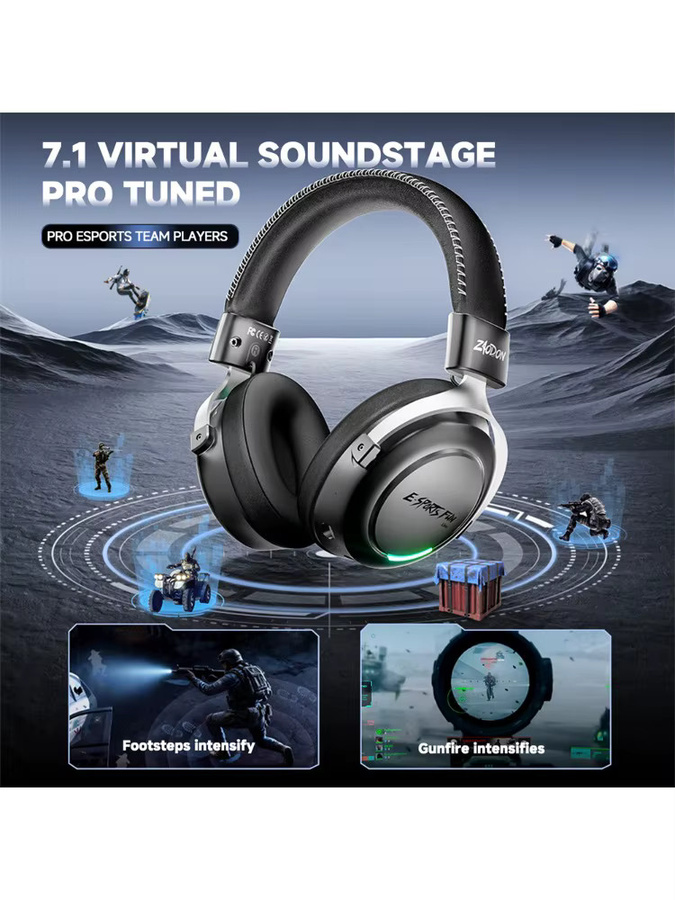 HAAYOT Kabelloser Gaming-Kopfhörer mit Bluetooth 6.0, 53-mm-Titan-Treiber, 7.1 Virtual Surround Sound und 15 ms Zero-Latency in Schwarz für PC, PS5 und Mobile - Bild 7