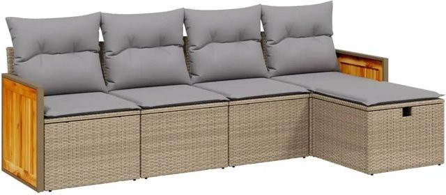 vidaXL 5-tlg Garten-Sofagarnitur in L-Form aus Poly Rattan mit Kissen in Beige - Bild 1