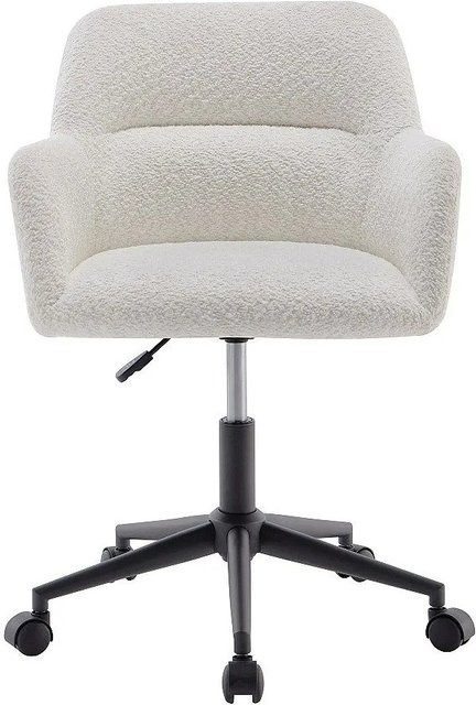 Vente-unique Bürostuhl Heka in Weiß mit Bouclé-Bezug und Rollen für Home-Office und Erwachsene - Bild 1