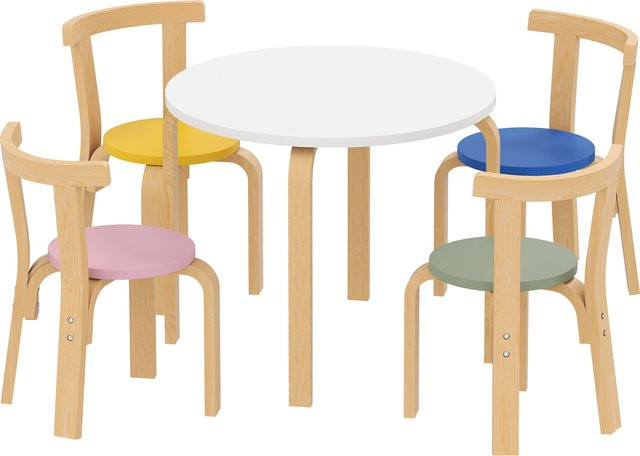 AIYAPLAY Tisch- und Stuhlset für Kinder aus Massivholz, 5-teilig, Mehrfarbig, abgerundete Kanten, Pappelholz - Bild 1