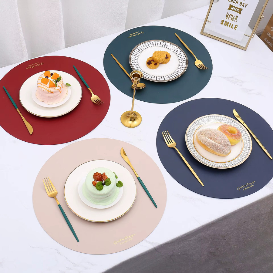 Inyahome Runde Tischsets und Untersetzer aus PU-Leder, Ölbeständig und Wasserdicht, Blau und Grün - Bild 6