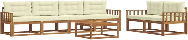 vidaXL Outdoor-Sofagarnitur aus massivem Akazienholz mit Tisch und Kissen, Natur und Creme - Bild 1