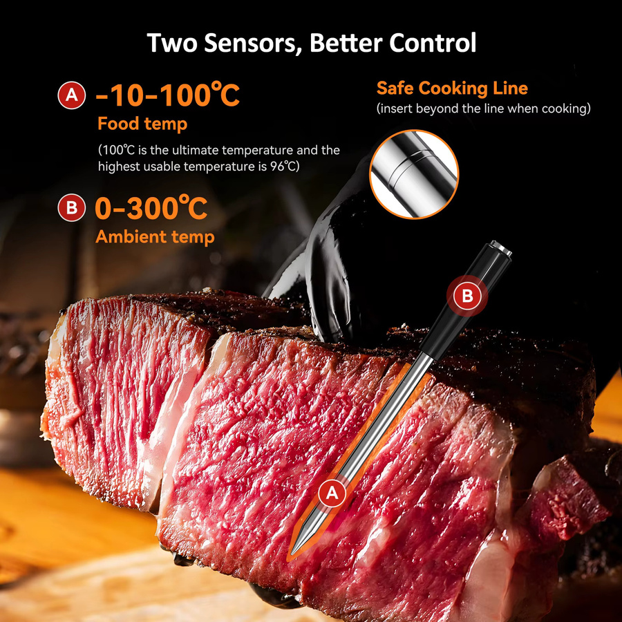 INKBIRD WiFi-Fleischthermometer in Schwarz mit Bluetooth 5.4, 5 mm ultradünner Sonde und IP67 wasserdichtem Gehäuse für BBQ und Grillen - Bild 3