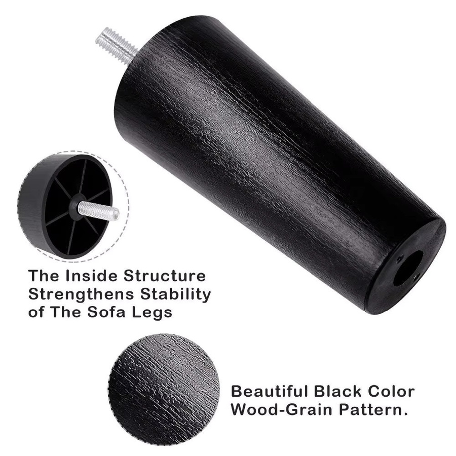 4 Stück konische Möbelbeine aus Kunststoff in Schwarz mit Montageplatten und M8 x 25 Gewindeschaft für Sofa und Stuhl - Bild 2