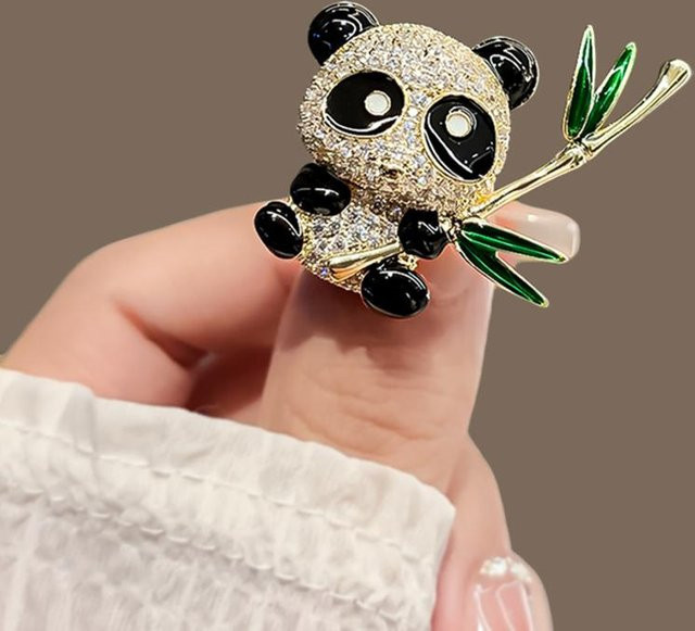 Brosche Panda, Emaille, Kristall, beige, Damen - Bild 1