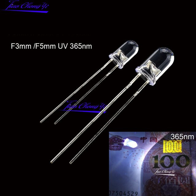 TiaoChongYi 10er Set UV 365nm LED Dioden DIP 3mm und 5mm Ultraviolett LED Kit in Klar - Bild 1