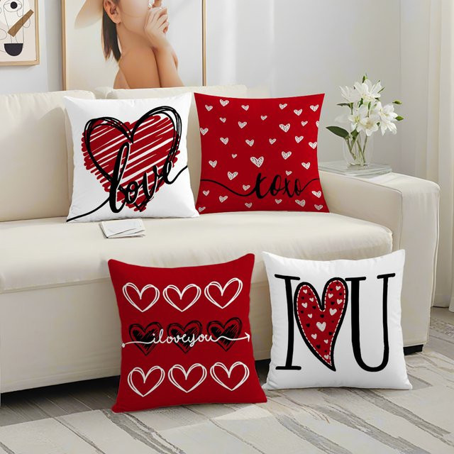 VIKAMA Herzförmiger Velours Kissenbezug in Rot für dein Wohnzimmer, B/T/H: 30 x 30 x 4 cm - Bild 1