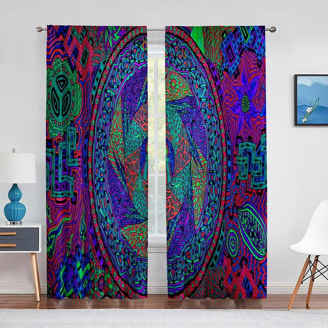 Mandala Bohemian Boho Tüllvorhang von Super Six in Grün Blau Multicolour, Chiffon Sheer Vorhang mit Rod Pocket, Breite: 200 cm, Höhe: 250 cm - Bild 1