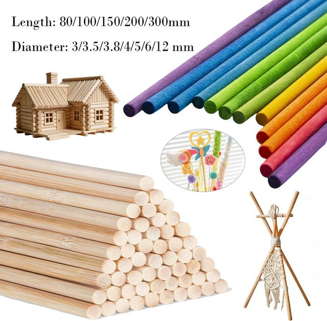 Runde Holzstäbe aus Holz für Modellbau und DIY-Projekte, Durchmesser: 3–12 mm, Länge: 80–300 mm - Bild 1
