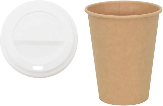 DELUKE Einweg-Pappbecher mit Deckel Braun, 1000 Stück, 300 ml Getränkebecher für Kaffee und Tee - Bild 1