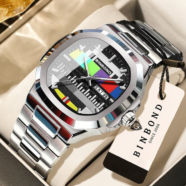 BINBOND Armbanduhr Edelstahl, Quarz, Schwarz, Silber, Herren - Bild 1