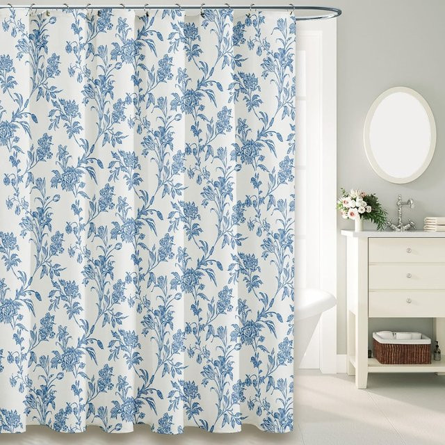 Baifenbai Home Furnishing Duschvorhang mit floralem Muster in Blau, B/H: 180 x 180 cm - Bild 1