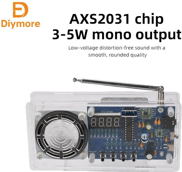 DIY Elektronik-Bausatz diymore FM-Radio Lötset mit Digitalanzeige und USB-C Anschluss, transparent - Bild 1