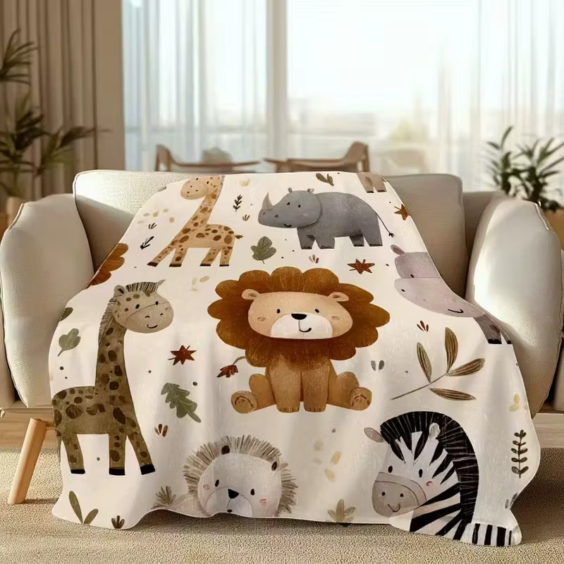 VIKAMA Kinderdecke mit Dschungeltieren aus weichem Flanell, Mehrfarbig, B/T: 90 x 60 cm - Bild 2