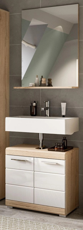 Inn.Furn Badmöbel Set Mambo 2-teilig in Weiß Hochglanz und Eiche, Breite: 60 cm - Bild 1