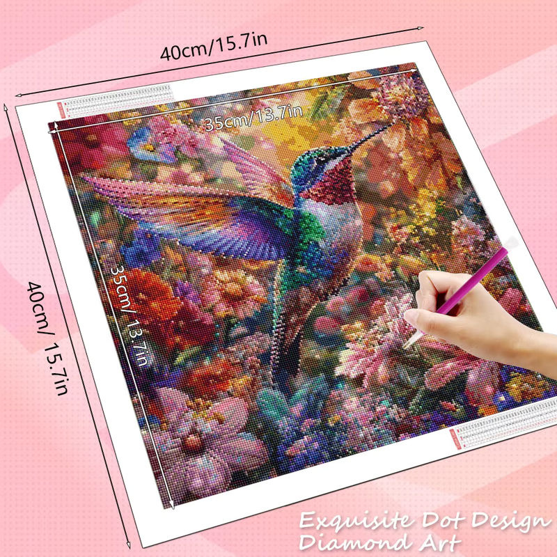 HUACAN Diamant-Mosaik Set Kolibri und Blumen in Mehrfarbig als Wanddekoration für Erwachsene - Bild 2