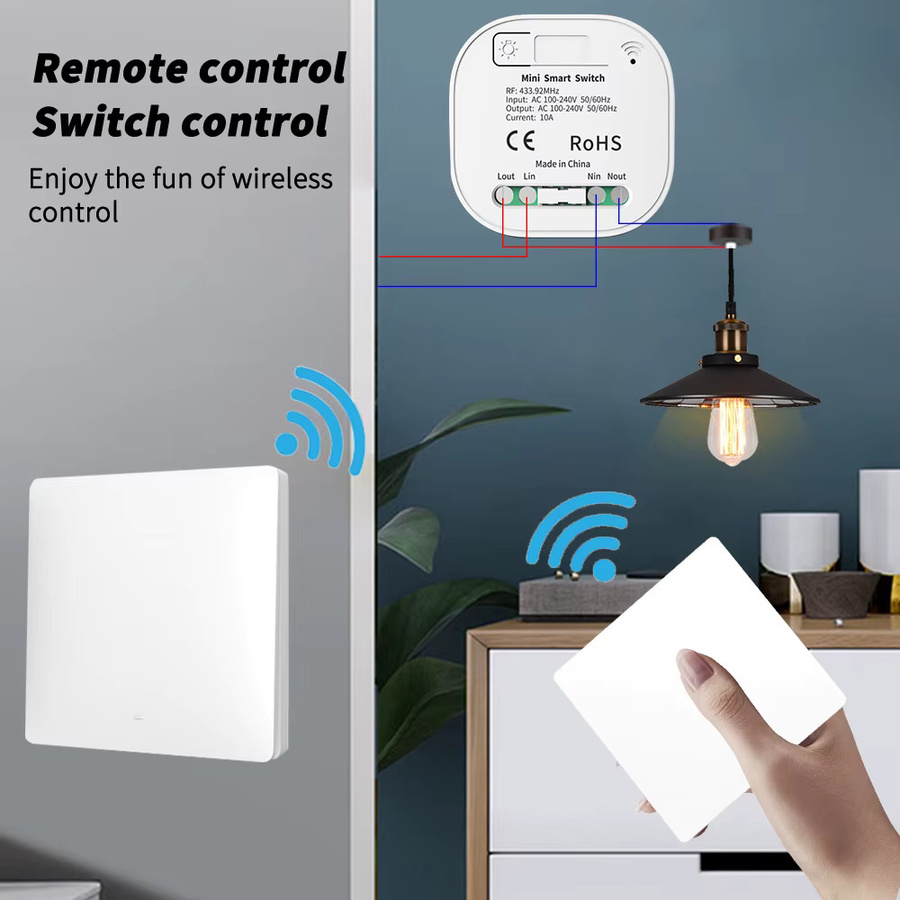 Sixwgh RF 433MHz Kabelloser Wandlichtschalter mit Fernbedienung in Weiß, Selbstversorgend ohne Batterie, Modernes Design aus Kunststoff - Bild 2