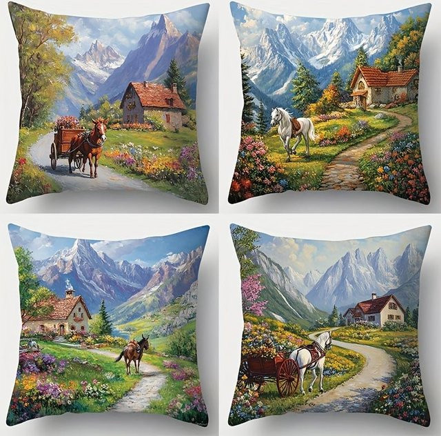 4-teiliges Kissenbezug-Set von JMG Clothing im Landhaus-Stil mit Naturmotiven, B/B: 50 x 50 cm, Mehrfarbig - Bild 1