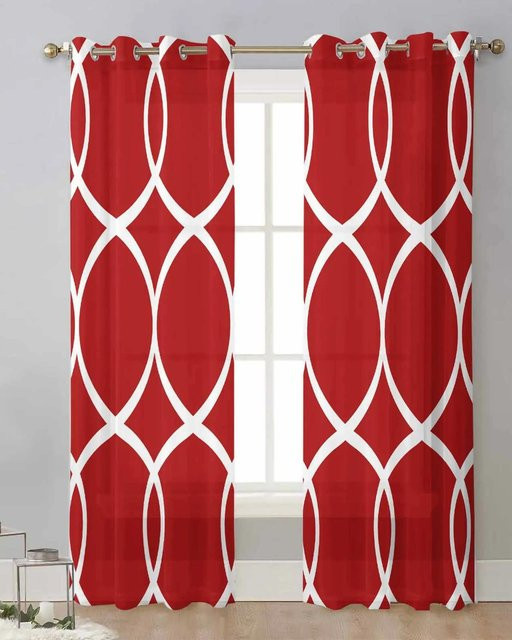 Yiran Furniture Transparente Tüllvorhänge mit geometrischer Textur in Salbeigrün, 2er-Set mit Ösen, Breite: 75 cm, Höhe: 166 cm - Bild 1
