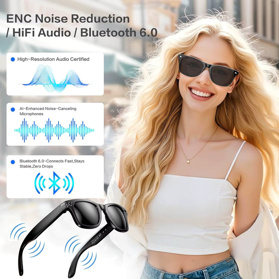 GUHUAVMI Smart Sonnenbrille mit 800W Kamera, AI Übersetzung, Foto- und Videoaufnahme sowie Anruffunktion, wasserdicht, Schwarz - Bild 4