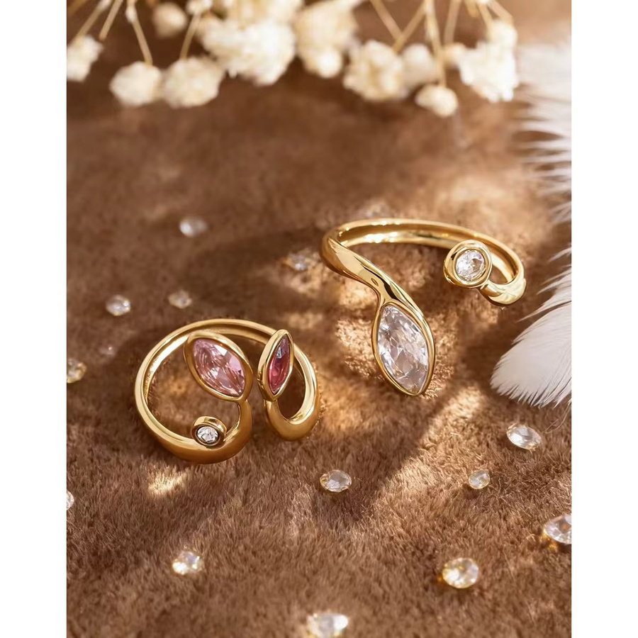 YACHAN Ring, Edelstahl, 18K vergoldet, Zirkonia, Kristall, Damen - Bild 3