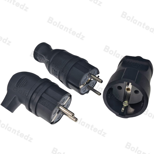 Bolantedz Euro-Stromkabel Montagestecker Set mit männlichem und weiblichem Stecker, 16 A, 250 V, Schwarz - Bild 1