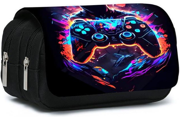 Fancy Style Studio Doppelschichtiges Klapp-Stifteetui mit Game Controller Design für Kinder, Blau/Mehrfarbig - Bild 1