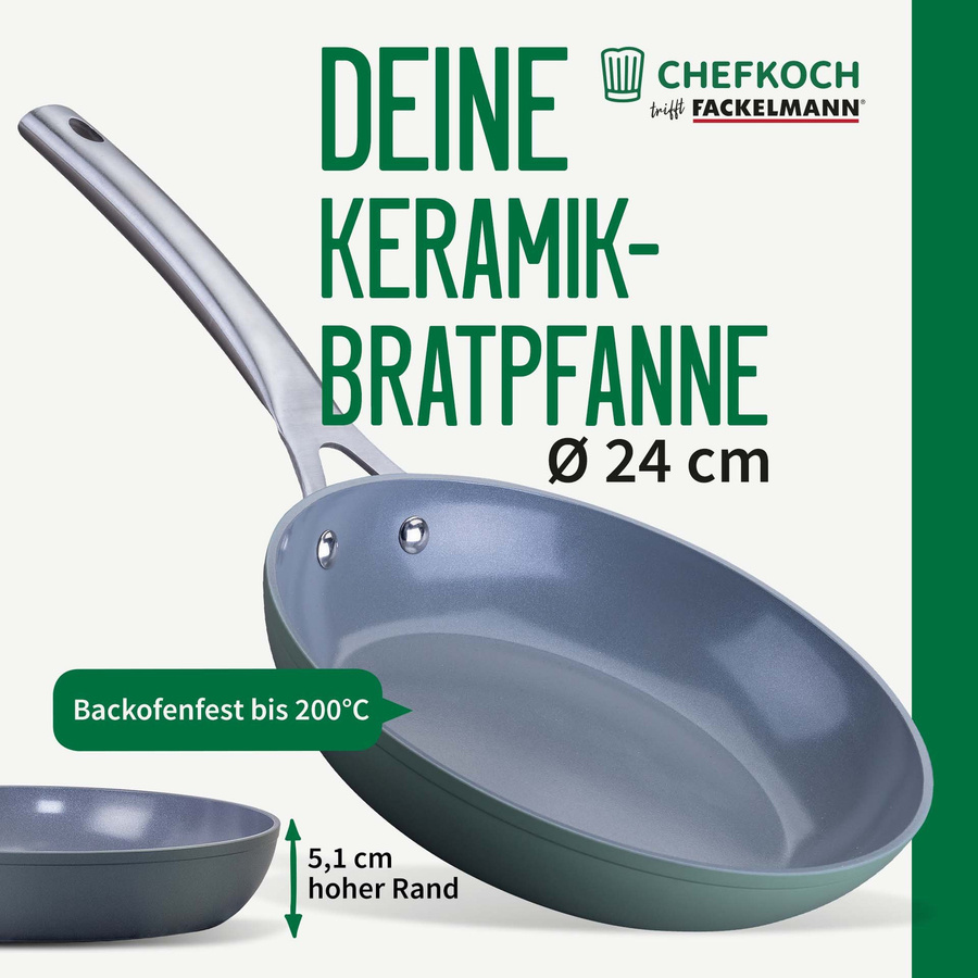 Fackelmann Bratpfanne Stuttgart mit keramischer Antihaft-Beschung in Grau und Grün, Durchmesser: 24 cm - Bild 3